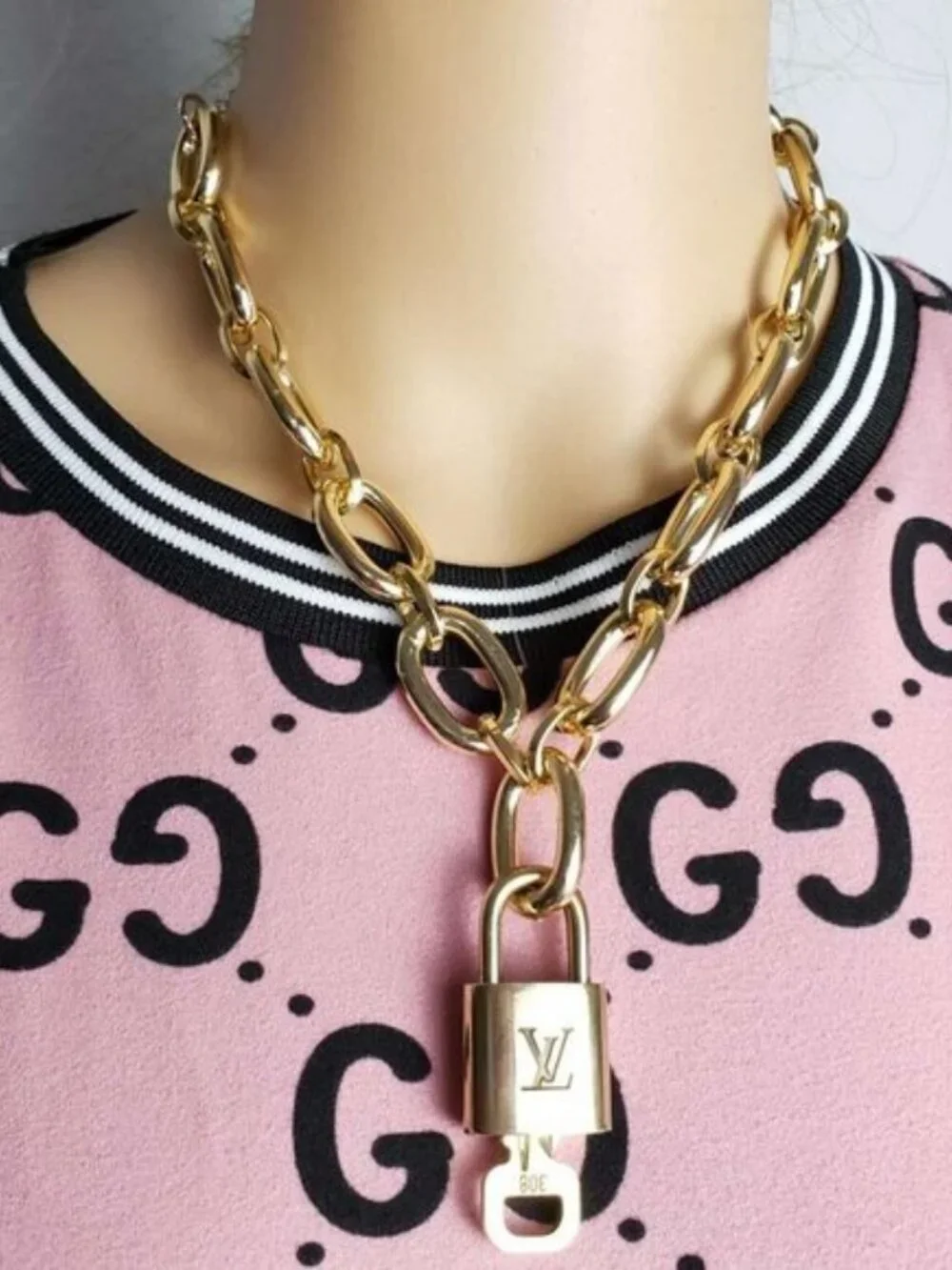 Gold-Plated Necklace with Authentic Louis Vuitton Padlock